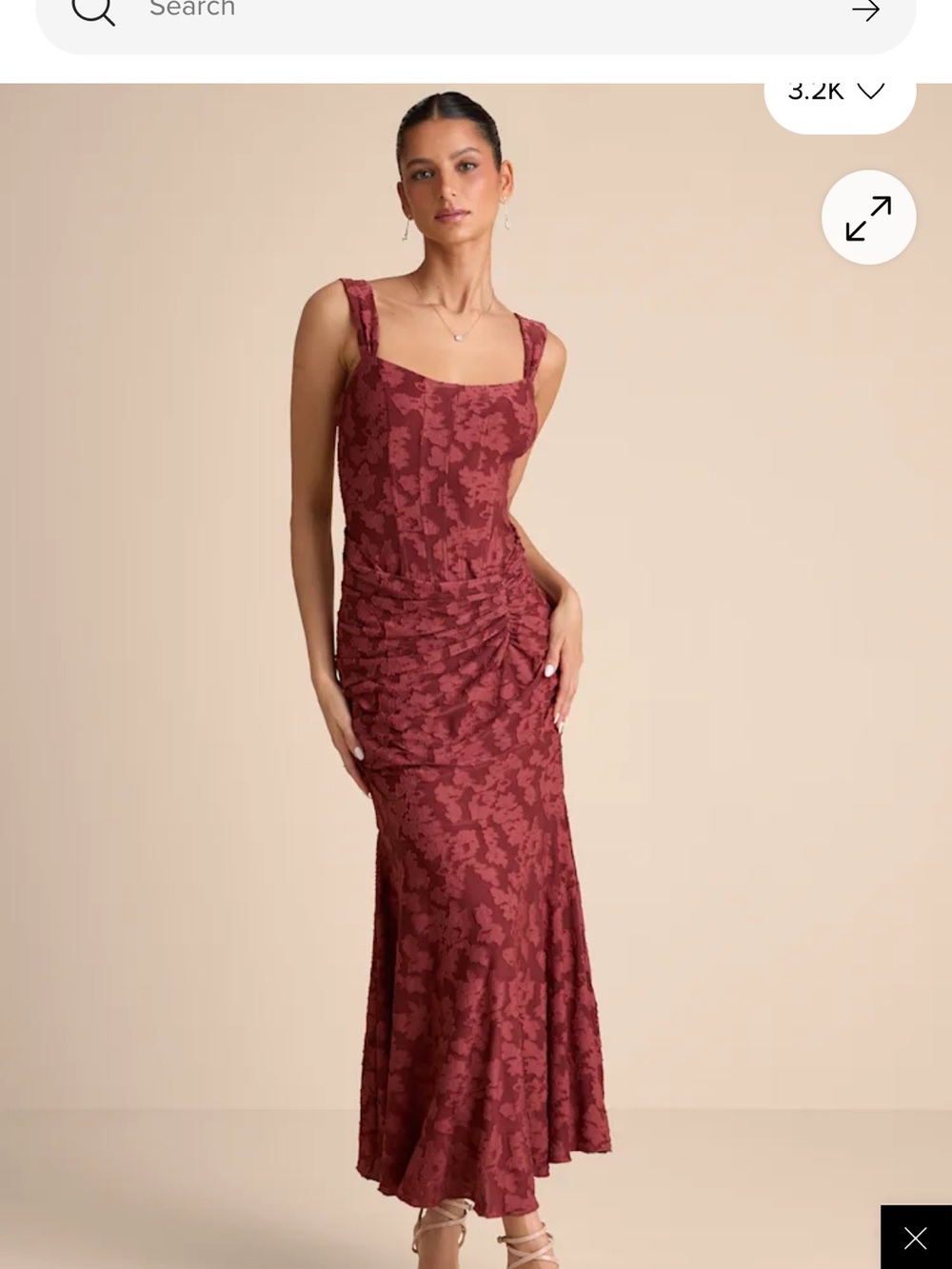 Lulu's Celeste Rust Red Floral Burnout Bustier Maxi Dress